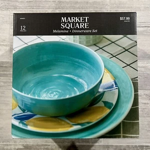 Marktplatz 12 tlg Set Aqua Zitrone Geschirr Speiseteller Schüsseln Melamin - Bild 1 von 3