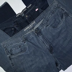 2 Kenneth Cole Select Mens 44X33 Jeans Straight Fit LOT Embroidered Dark Wh EUC - Picture 1 of 12
