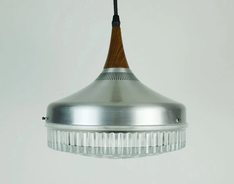 elegant mid century PENDANT LIGHT pressed glass bubble glass aluminum rosewood Cover