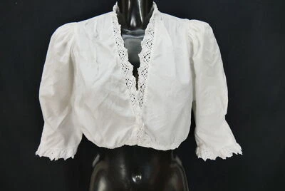 Gr.42 Dirndlbluse weiß Bluse für Dirndl Gede Baumwolle mit Spitze B10810 - Bild 1 von 4