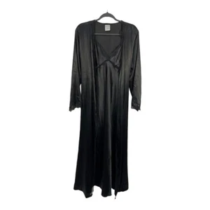 Cabernet Sleepwear Satin Robe & Nightgown Long Peignoir Set Black M - Picture 1 of 11