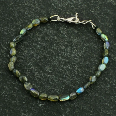 26 Cts Earth Mined 8" Long Labradorite Oval Shape Beads Woman Bracelet JK 17E299 - Image 1 of 2