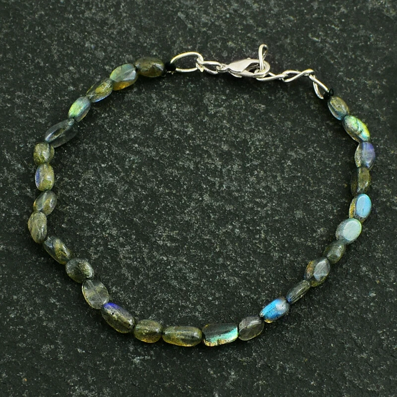 26 Cts Earth Mined 8" Long Labradorite Oval Shape Beads Woman Bracelet JK 17E299 - Image 1 of 2