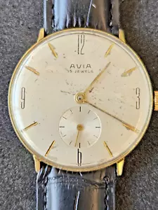 Avia Swiss 15 Jewels Mens Vintage Watch Sub Seconds Gold P Hand-Wind Working - Picture 1 of 10