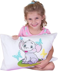 Kinder Fluff Toddler Pillow with Pillowcase Elephant Design 100% Soft Cotton She - Picture 1 of 9