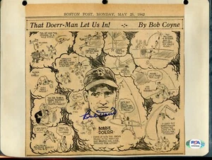 1942 Boston Post Bobby Doerr Autograph Bob Coyne Sketch PSA/DNA HOF Red Sox - Picture 1 of 3