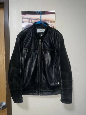 Chaqueta deportiva de cuero genuino de Murano negra talla grande L para hombre  Foto 1 de 4