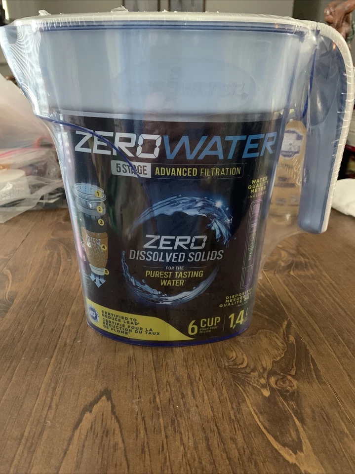 ZeroWater ZP-006-4, 6 Cup Water Filter Pitcher w/ Water Quality Meter White/Blue - Image 1 of 1
