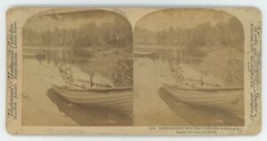 1897 Underwood Real Photo Humorous Stereoview Man Getting Drunk in Fishing Boat