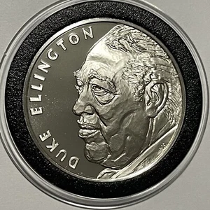 Moneta argento sterling rara prova Edward Kennedy Duke Ellington musicista arte rotonda - Foto 1 di 17