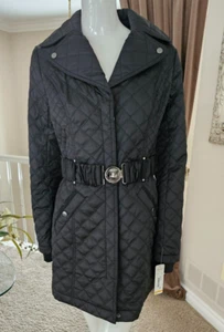 Laundry By Shelli Segal Women's Black Quilted Jacket Coat W/Belt Animal Print S - Picture 1 of 11