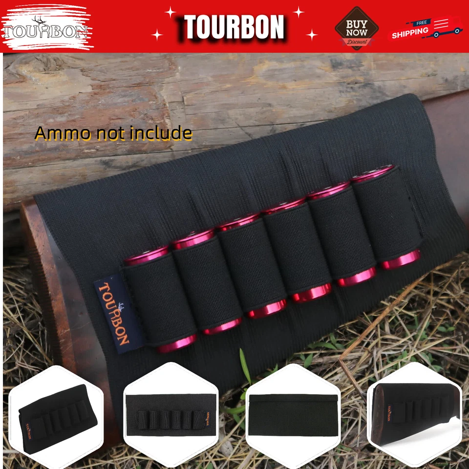 Tourbon Gun Ammo Holder Shotgun Buttstock 6 Shells Pouch 12ga Storage Flexible