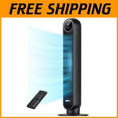 Black Tower Fan for Bedroom, 90° Oscillation, Remote - Image 1 of 4