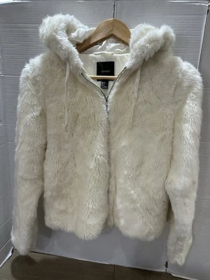 FOREVER 21 faux Fur Jacket Ivory Bomber Size S NWOT HOODED Ears - Image 1 of 2