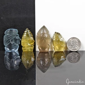 280 Ct/4Pcs Natural Fluorite Gemstones Warrior Head Pocket Size Carved Sculpture - Picture 1 of 9