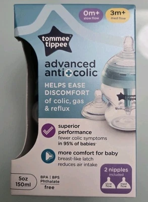 Tommee Tippee Advanced Anti-Colic 5oz Bottles 0mo+ Slow Flow & 3m+ Med Flow - Image 1 of 4