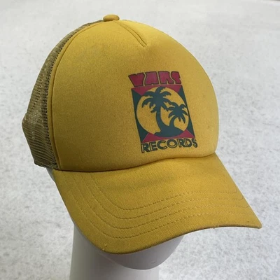 Vans Records Hat Cap Snap Back Mustard Yellow Trucker Mesh Palm Trees Mens - Image 1 of 4
