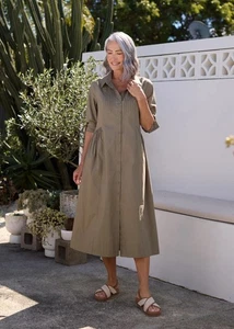 NUEVO MAYE Susie Camisa Mujer Talla Grande Verde Salvia Midi Abotonada - Imagen 1 de 7