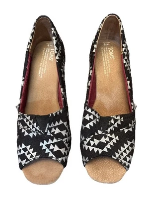 Toms para mujer talla 8 cuñas de corcho negro plateado estampado geométrico suroeste Foto 1 de 4