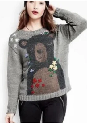 178 Hannah Anderson Women's Intarsia Alpaca Bear Floral Sweater M - Image 1 of 4