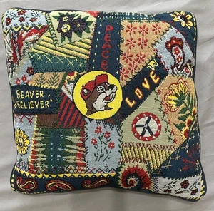Buc-ee’s “Beaver Believer Love Peace” 16″ Tapestry Throw Pillow – Texas Souvenir - Picture 1 of 6