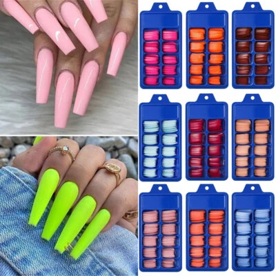100Pcs False Nail Tips Matte Full Cover Long Stiletto Fake Nails Art Manicure ∂ - Image 1 of 4