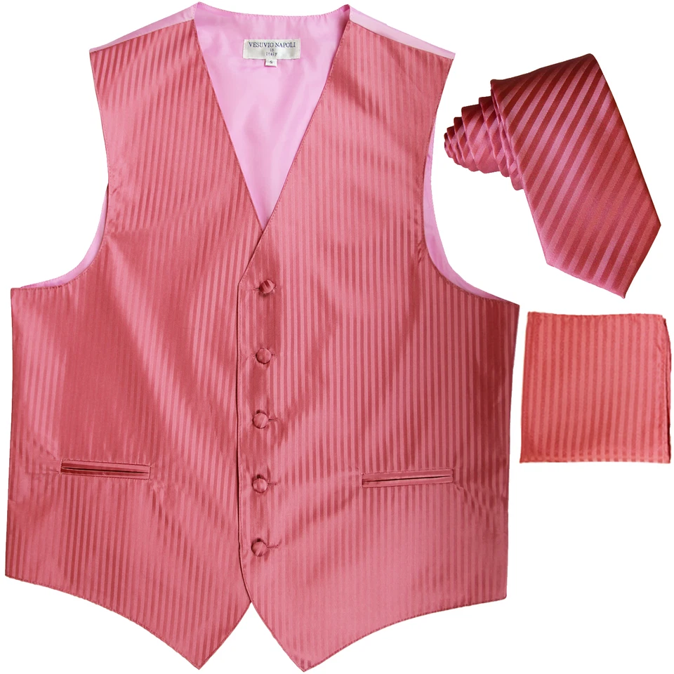 New Men's Formal Vest Tuxedo Waistcoat_2.5" slim necktie set wedding coral - Image 1 of 4