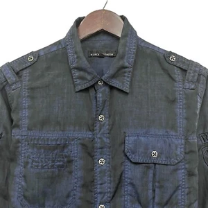 Affliction Black Premium Men's M Metal Button Front Epaulet Shirt Navy Blue euc - Picture 1 of 11