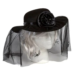 Gótico NEGRO DOLIENTE SOMBRERO VELO Roseta Araña Steampunk Halloween Disfraz Accesorio - Imagen 1 de 10