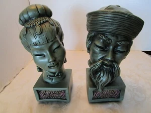 VTG Universal Statuary Set 2 Chinoiseries Chalkware Busts Statues 1960's 11.50”T - Picture 1 of 12