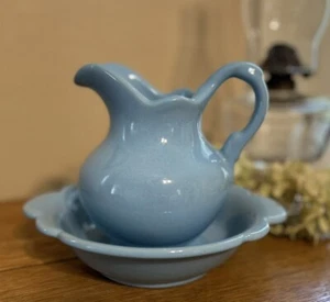Jarra pequeña y lavabo de agua vintage Frankoma Pottery Robin's Egg AZUL - Imagen 1 de 11