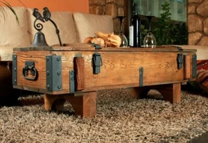 Wooden Coffee Table Chest Vintage Style, Storage Trunk Chest, Cottage Table Box, - Picture 1 of 9