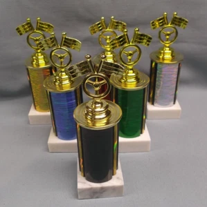lote mixto de 6 trofeos bandera a cuadros premio base mármol multicolor - Imagen 1 de 1