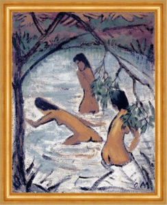 Drei Badende im Wasser um 1913 Akt Expressionismus Otto Mueller A3 Gold 19 - Bild 1 von 1
