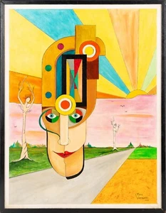 Surrealist Landscape  'Arizona Red', Modern Oil on Panel Painting - Picture 1 of 5
