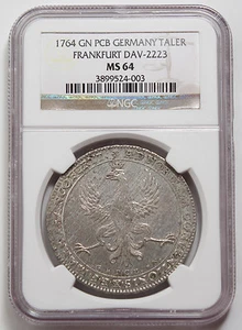 Germany Frankfurt 1764 Thaler/Taler Silver Coin NGC MS64 Finest Dav-2223 KM-234 - Picture 1 of 4