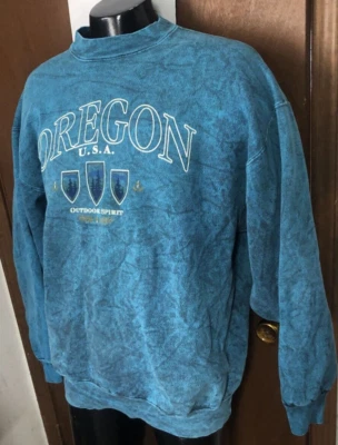 Sudadera De Colección EE. UU. 90 Oregon Azul Lavado Ácido HL Miller Dorado Cuello Redondo Para Hombres XL Foto 1 de 4