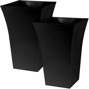 2 x Schwarz Großer Pflanztopf Innen Außen Garten Quadrat Kunststoff Blumen Pflanzgefäß - Bild 1 von 5