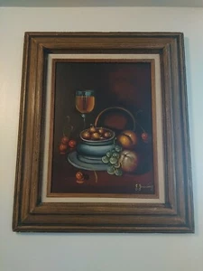 Pintura al óleo firmada de colección vino y fruta interiores artísticos #602536 J.Jerming 1979 - Imagen 1 de 12