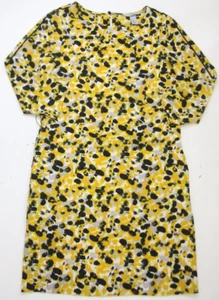 H&M Women's Yellow Black Poly Elastane Floral 3/4 Sleeve Dress Size Four 4 UU30 - Picture 1 of 4
