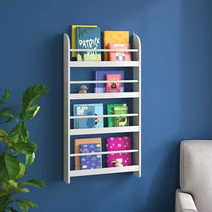 KIDS WALL BOOKCASE 4 Shelf Storage Rack White/Pink Available - Picture 1 of 11