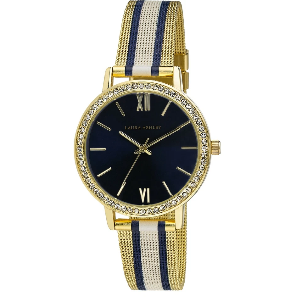 Reloj Laura Ashley Mujer 36mm Bisel Cristal Rayas Rugby Malla Correa Foto 1 de 4