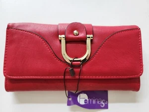 Femina Damen rot Kunstleder Clutch Geldbörse, Druckknopf, Dreifachfaltung, Neu mit Etikett, 8" x 4" - Bild 1 von 4