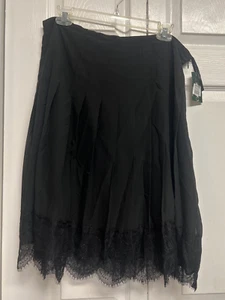 Lauren Ralph Lauren Black Sz Pleated Sheer Skirt Lace Career Romantic Goth NWT - Picture 1 of 9