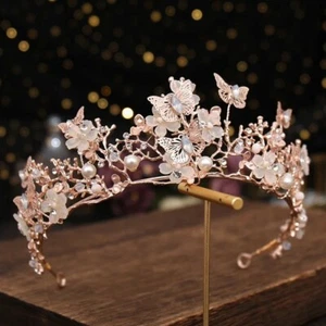 USA Rosegold Schmetterling Krone Diadem Königin Prinzessin Quinceanera Geburtstag rosa - Bild 1 von 6