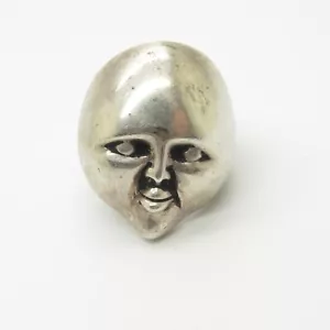 925 Sterling Silver Artisan Sculptural Face Portrait Ring Size 9 - Picture 1 of 6