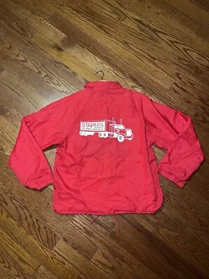 Vintage 80s Staples The Office Superstore Employee Jacket Men’s L Red Coach Slim - Image 1 of 4