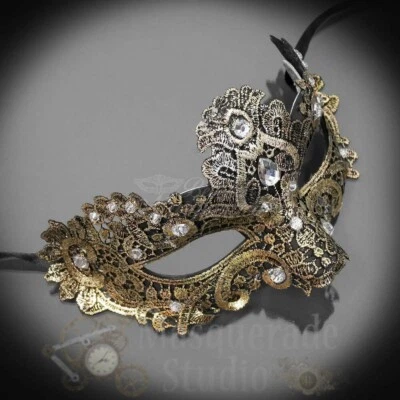 Women's Lace Venetian Mardi Gras Halloween Costume Masquerade Mask [Gold] - Image 1 of 4