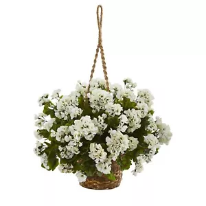 Geranium Hanging Basket Artificial Plant Uv Resistant (Indoor/Outdoor) - Picture 1 of 1