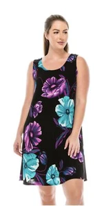 JOSTAR SHORT TANK DRESS Poly Spandex Stretch Knit Purple BLACK S M L XL 2X 3X - Picture 1 of 8